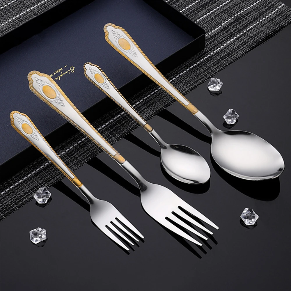Restaurant Cheap Silver Stainless Steel 18/0 Dinner Fork And Spoon Set Gold Stainless Steel Cutlery Flatware