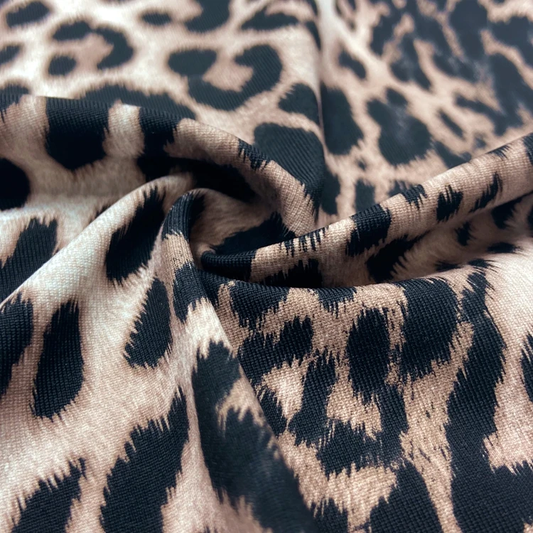 4 way stretch 89% nylon 11% spandex knitted custom leopard print 270GSM jersey sports yoga fabric for leggings