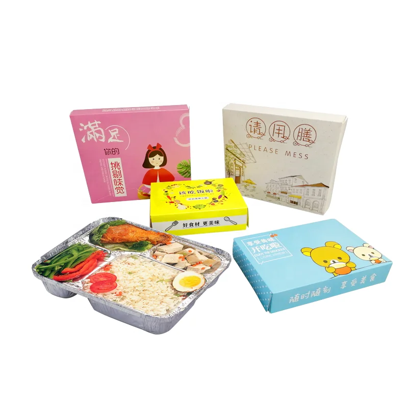 Takeaway 4 Compartment Divided Aluminum Foil Meal Box For Food Packaging Use In Restaurant