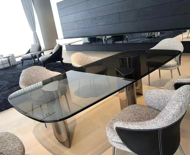 Italian Light Luxury Suspended Tempered Glass Table Advanced Sense Modern Simple Stainless Steel Base TABLE GLASS