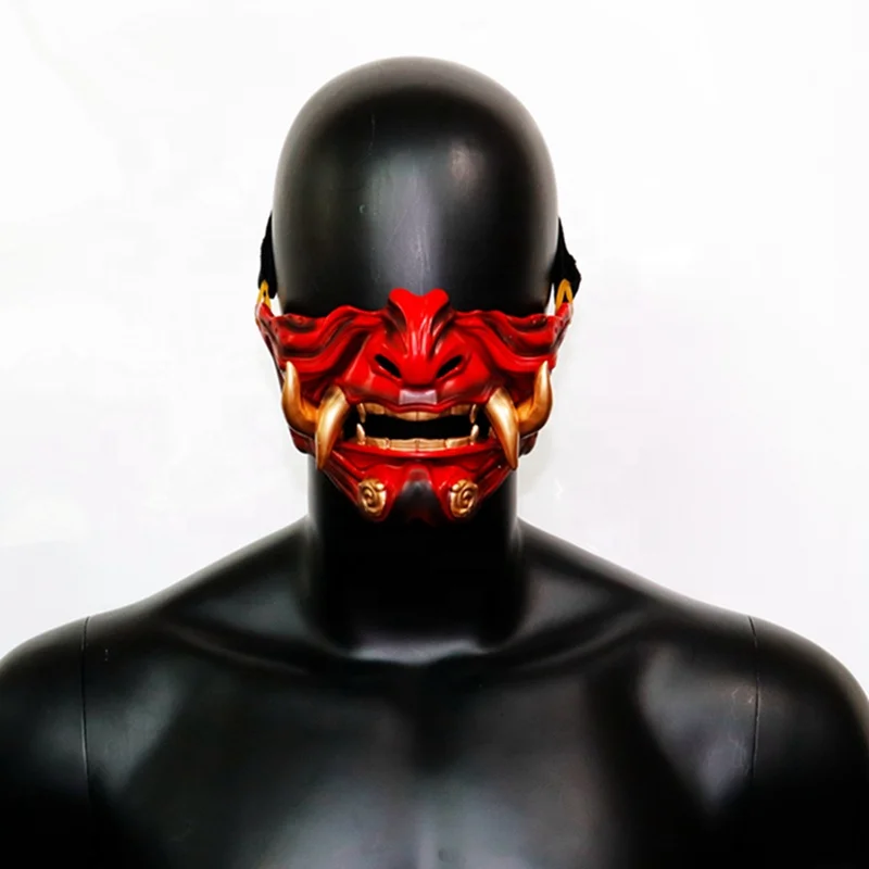 Halloween evil samurai mask cosplay anime characters horror fangs half-face mask resin material anonymous masks