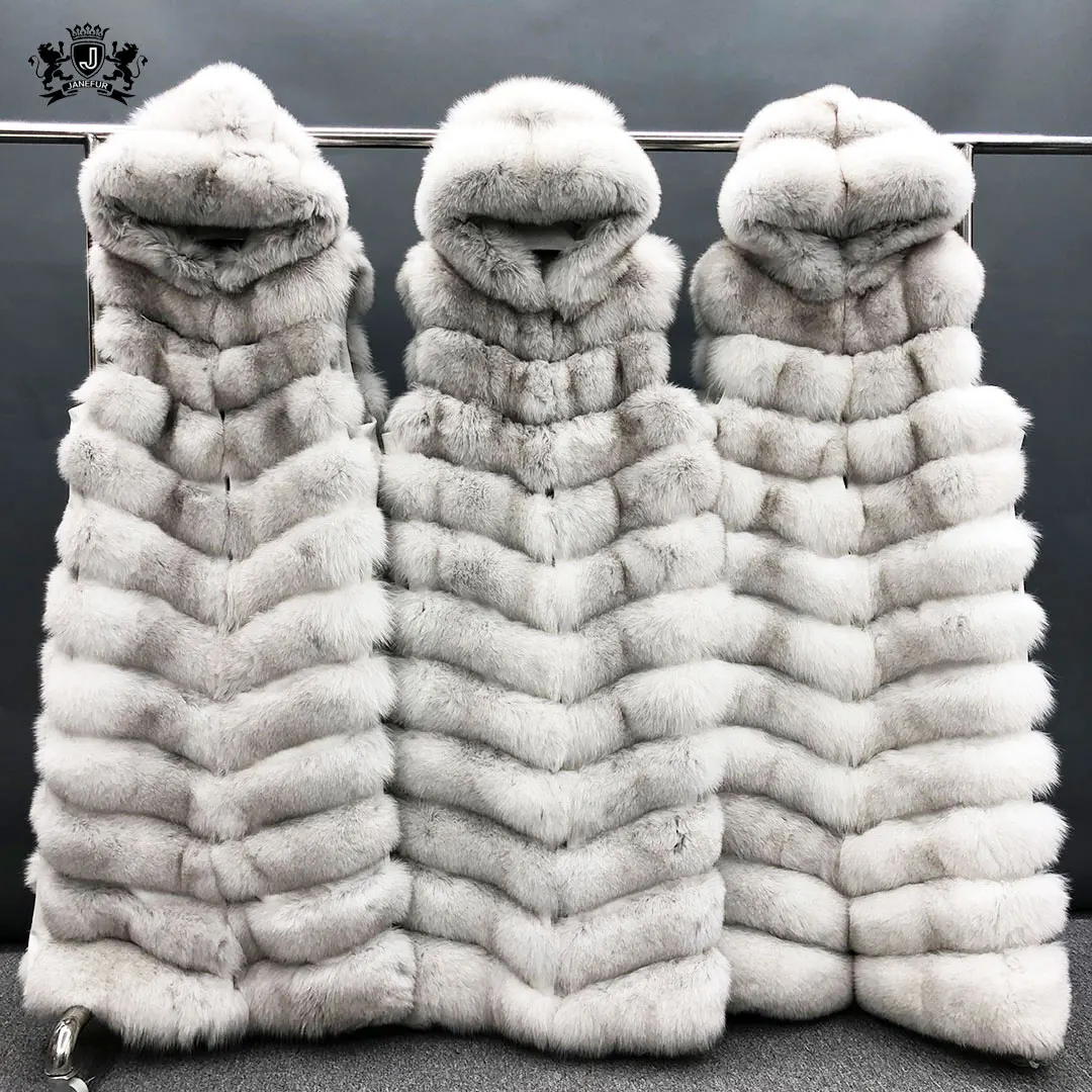 Fashion Fur vest supper long length Silver Fox Fur Sleeveless Coat Luxury Ladies High Quality Women Fox Fur Vest