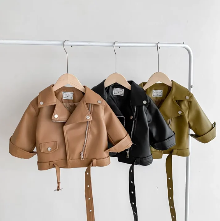 Winter New in Kids Baby Girls Boys Fashion Top - Children Leather Thick Zipper Girdle Coat Toddler Trend Jacket