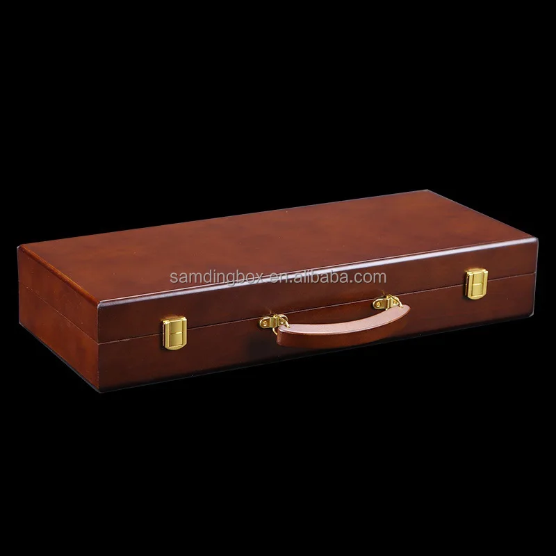 Samding Premium Poker Set Handmade From Wood Storage Box Wood Storage Clay Poker Chips Stash Box With Rolling Tray