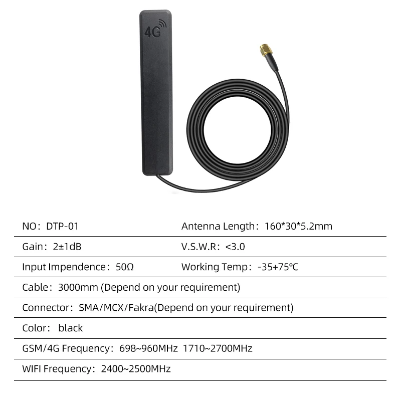 Car Signal Booster Indoor GSM 4G WIFI Patch Antenna 2dbi 690-2700MHz 3000mm Cable Use for Car/RV/Boat/Truck
