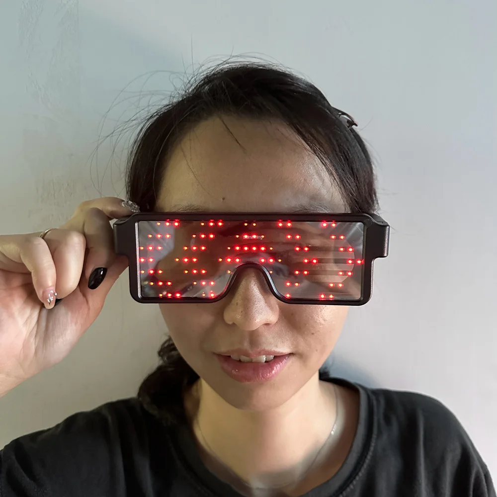 Party holiday supplies LED glowing glasses USB rechargeable scrolling message pattern cheering props glasses