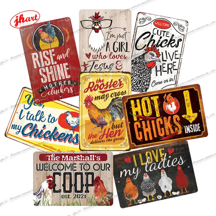Vintage metal crafts HOT CHICKS INSIDE Metal Sign garden indoor outdoor wall decor funny chickens tin sign farmhouse sign