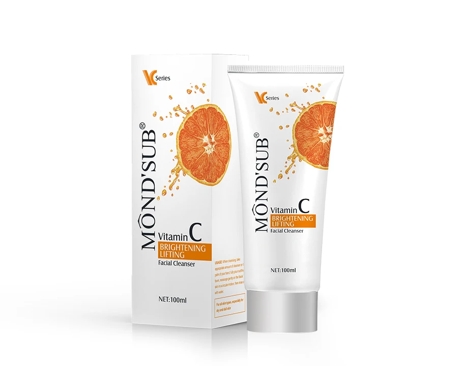 Private label gentle organic pore cleanser foam skin cream vitamin c brightening lifting facial cleanser