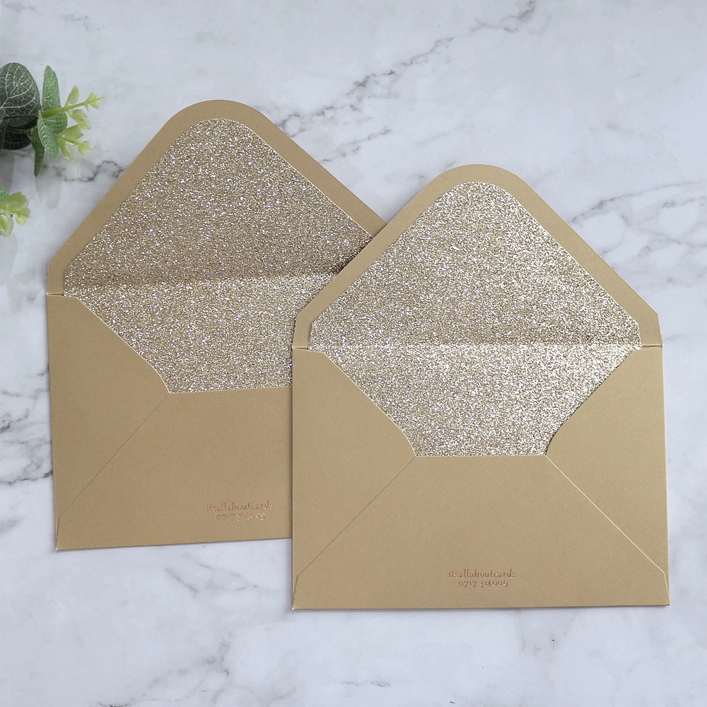 Бумажный конверт на заказ конверты для свадебных приглашений Подарочный дня рождения с золотой блестящей подкладкой