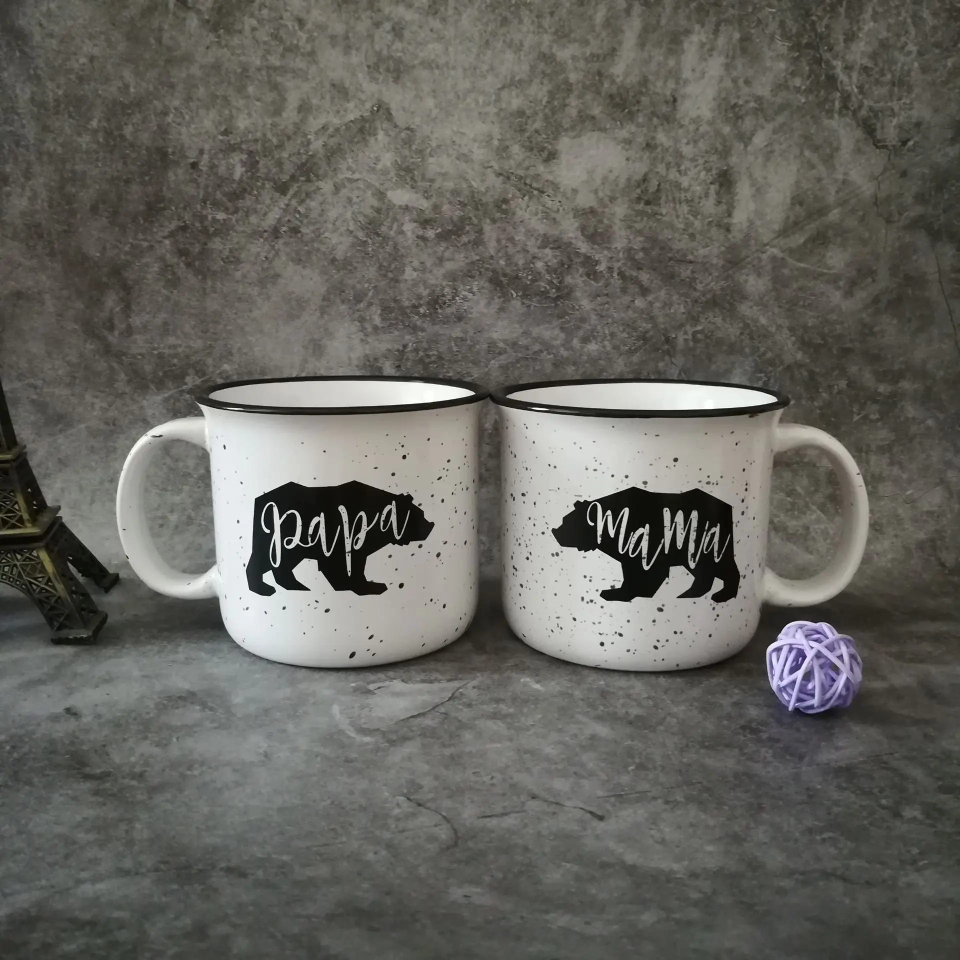 Wholesale Classic 16oz Vintage Speckled Camping Cup Mug printing Logo Enamel Stoneware Custom Logo Ceramic Campfire Coffee Mugs