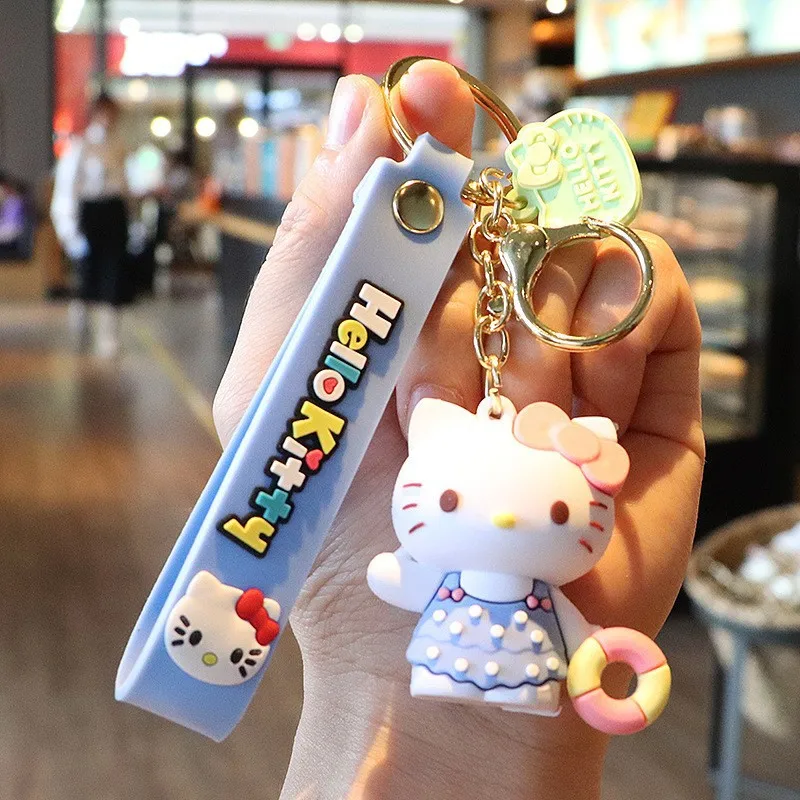 Cute cartoon Hello kitty cat keychain 3d Pvc kawaii Character Keyring Anime Key Chains Ring