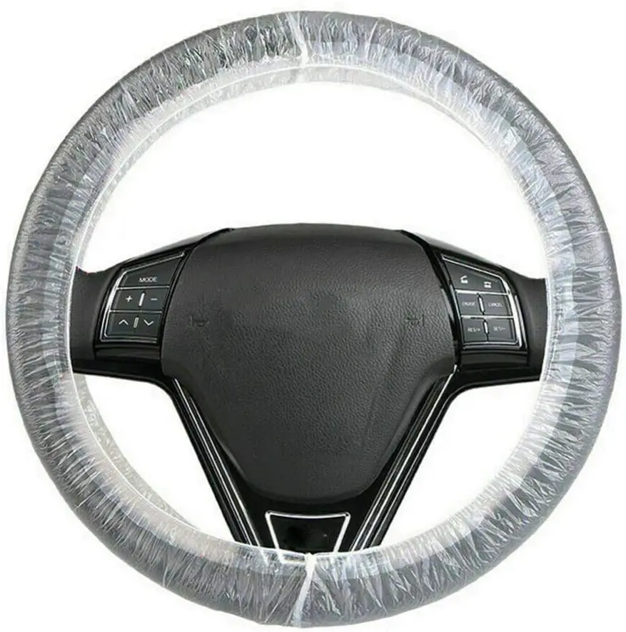 Universal Disposable Steering Wheel Cover Plastic Transparent Car Steering Wheel Covers with Elastic Trims for Steering Wheels