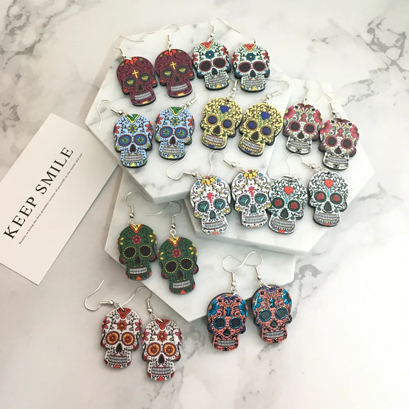 2021 Halloween Jewelry Earrings Wholesale Acrylic Sugar Skull Earrings For Women