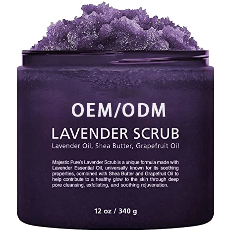 Private Label Vegan Organic Face And body Exfoliating Whitening Body Scrub Fights Acne Lavender Body Scrub