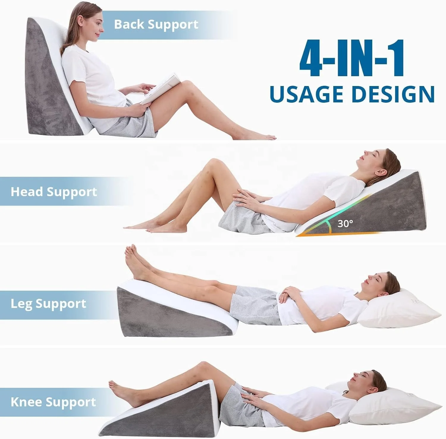 12 Inch Hypoallergenic 30 Degree Triangle Incline Wedge Pillow Memory Foam After Surgery Snoring Sleeping Bed Pillow