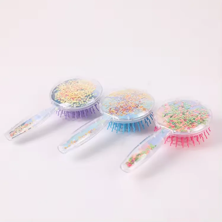 New Design Cartoon Children Glitter Floral Design Paddle Hair Brush Round Fancy Styling Hair Brush