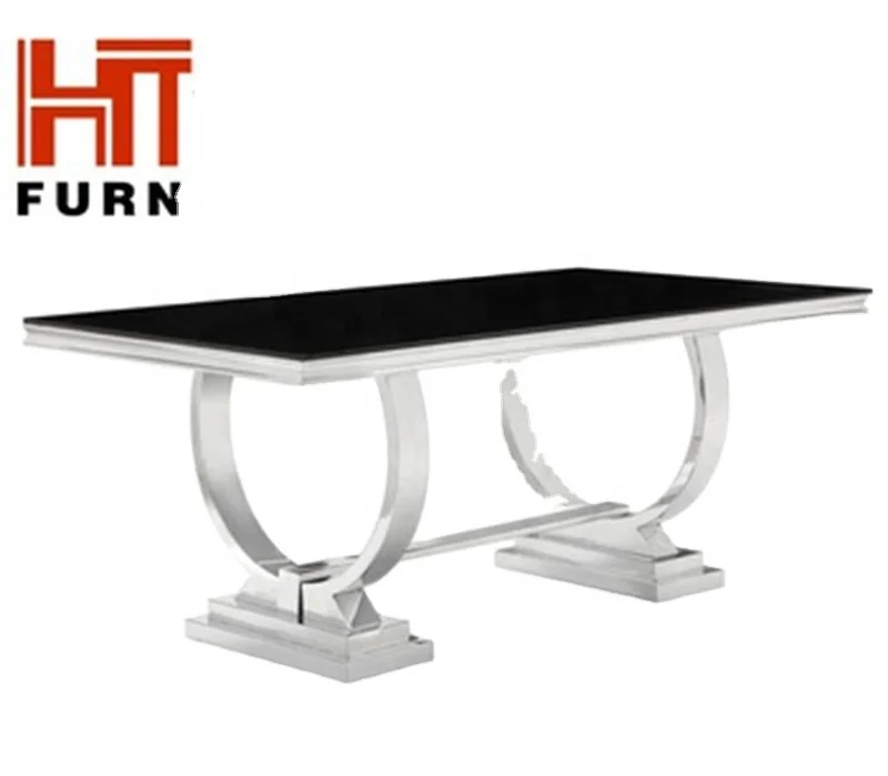 Luxury  Decoration Home Silver Dining Table Sets 8 Seaters Morden Home Furniture For Party