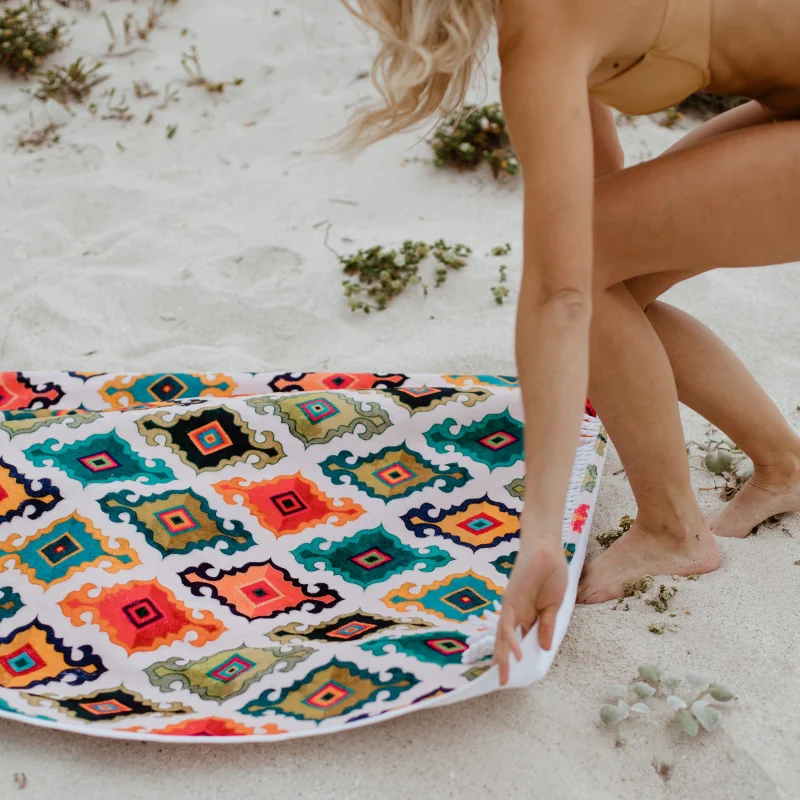 beach towel customize rectangle large eco friendly microfiber waffle custom print tassel beach towel with fringes with fringe