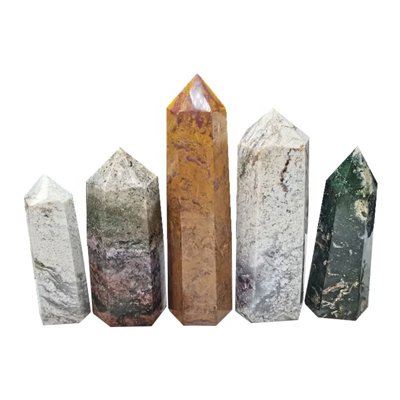 
Wholesale High Quality Natural Healing Quartz Wand Crystal Point Ocean Jasper Tower Obelisk 