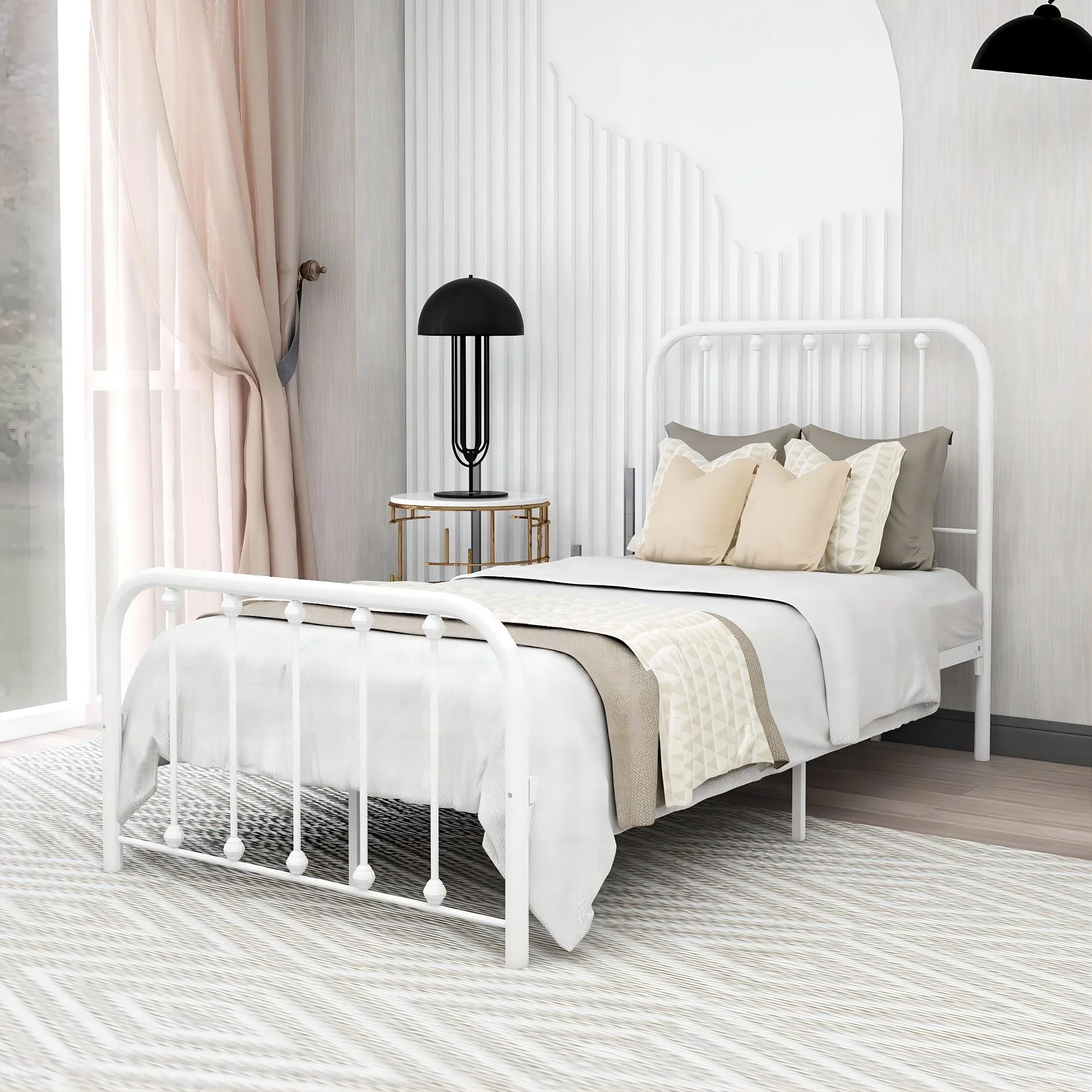 Junqi factory New Design Easy Assembled Bed Customized platform bed white King Queen single size metal double bed frame