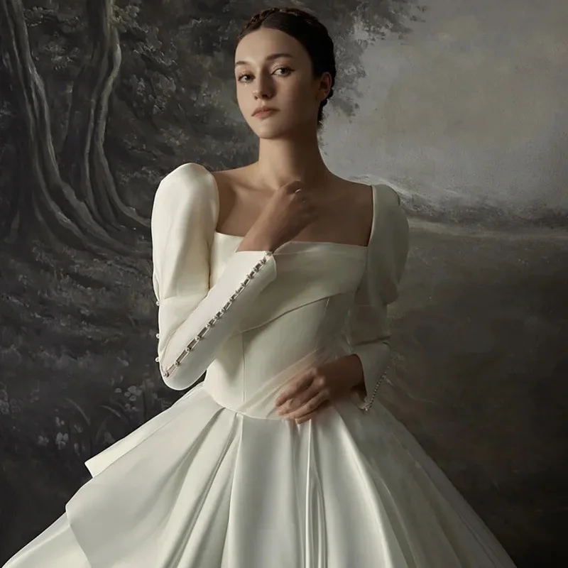 2023Long Sleeve White Satin Modest Premium Pearl Royal Girls Lehnga Choli Party Wear Petticoat For Wedding Evening Dresses Woman