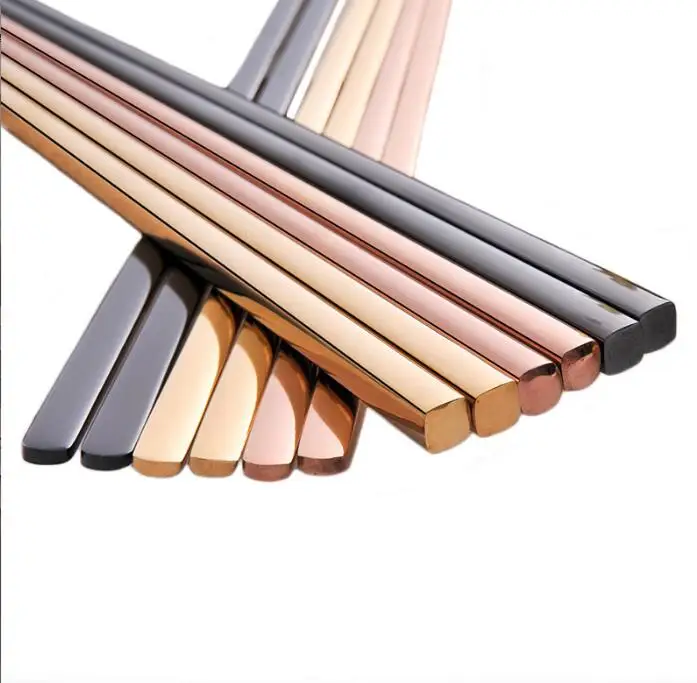 Wholesale 9.5 inch stainless steel square shape solid chopsticks