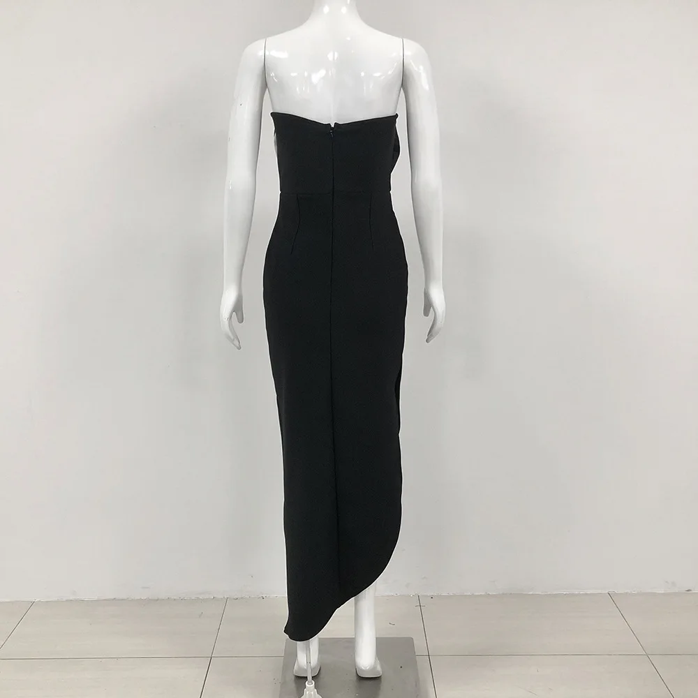 New Women Celebrity Sexy Strapless Backless Flower Black Maxi Long Bodycon Bandage Dress 2024 Elegant Evening Club Party Outfit