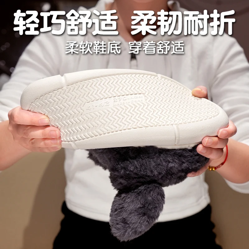Wholesale Cute Devon Cat Fluffy Slippers for Women Soft Cotton Fabric Lining and EVA Outsole Comfortable House Shoes