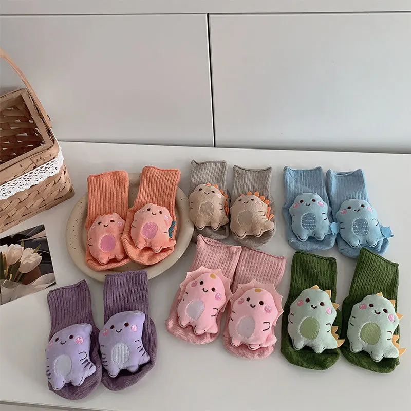 Детские носки осенние и зимние милые Мультяшные с куклами динозавров хлопковые для мальчиков девочек