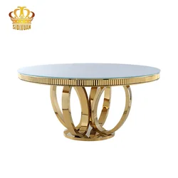 Luxury Super White Glass Top Golden Stainless Steel Leg Centre Round Dining Table for Restaurant