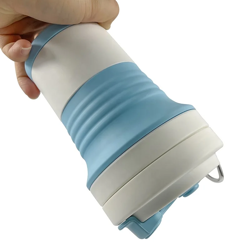 Customize 550ml Folding Collapsible Silicone Drinking Water Cup Foldable Silicon Reusable Plastic Coffe Camping Cups with Straw