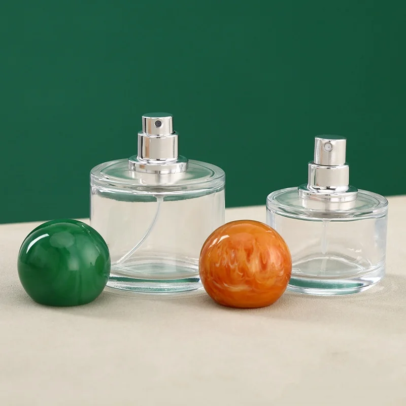 Hot selling MUB  30ml 50ml 100ml   cylinder Perfume Glass Bottle crimp  Parfum Glass Bottles Marble  ball cap