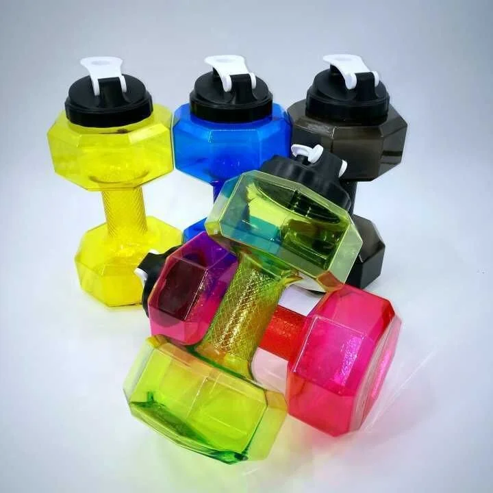2.2 Liter gym water bottle plastic dumbbell shape PETG sport shake  bottle