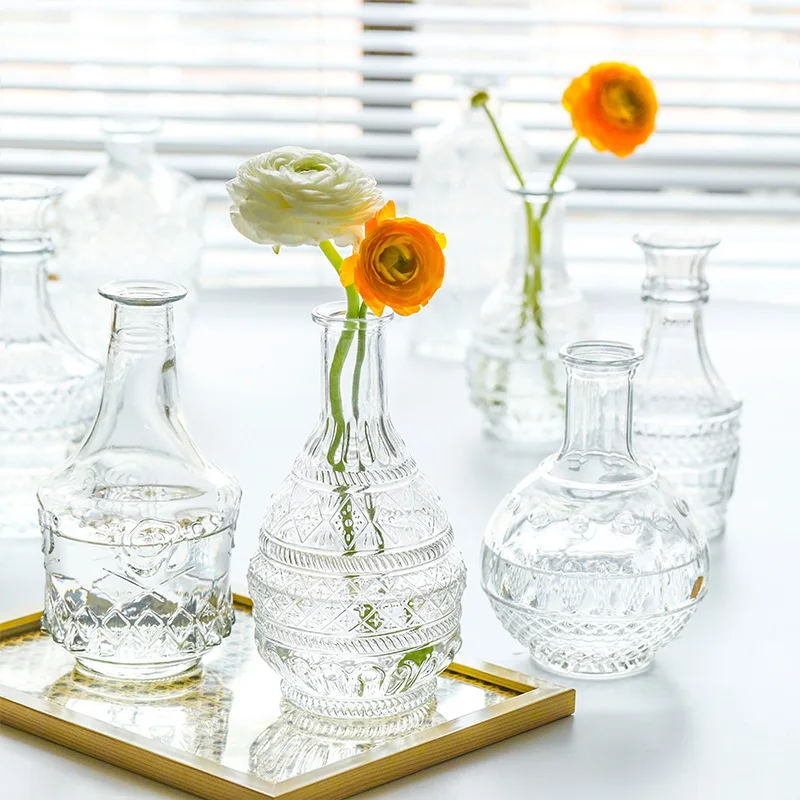 Factory Price European Clear Bud Vases Hydroponic Plant Bottle Mini Crystal Glass Vase For Wedding Decorations Home Dsktop Decor