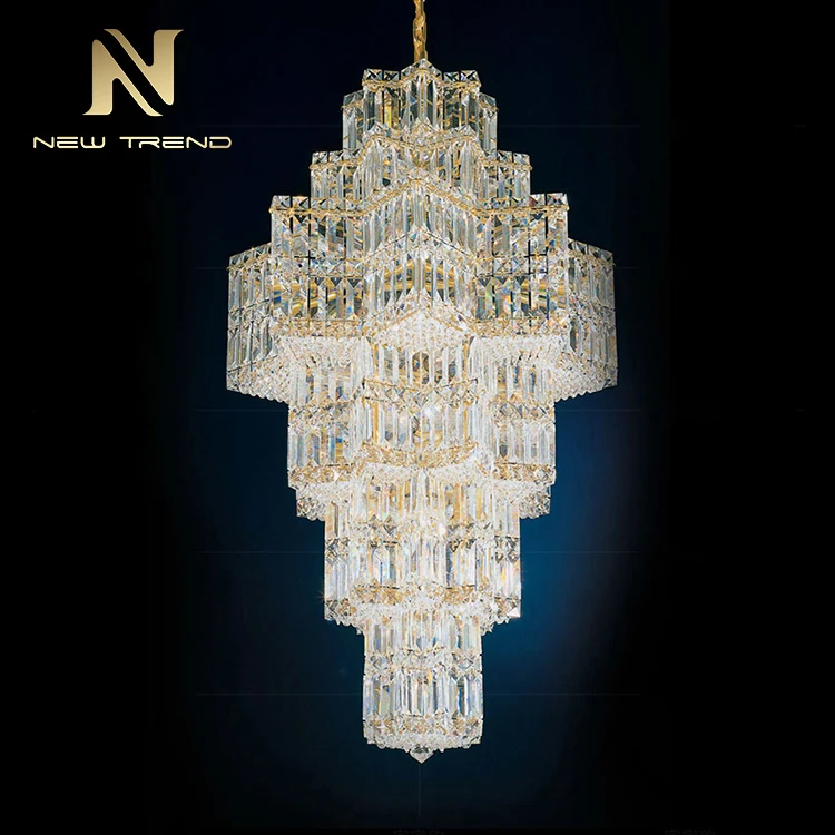 Современный стиль, внутреннее украшение, вилла, отель, вестибюль, лестница, Современная хрустальная люстра, лампа