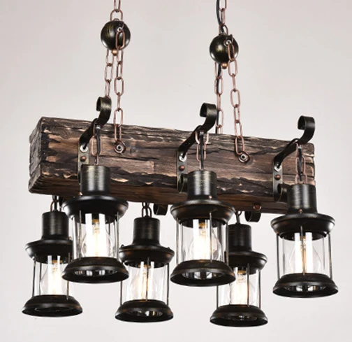 home decoration retro wooden chandelier ceiling restaurant pendant light Farmhouse/bar