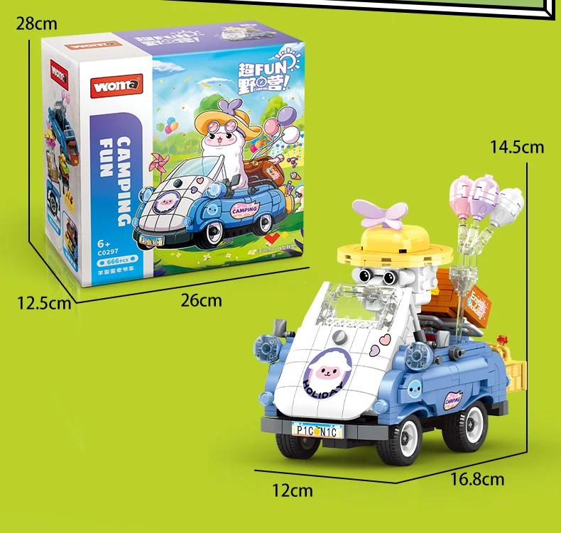 WOMA TOYS C0297 CPC Kids Educational Assemble Animal Camp Car Beach Buggy Building Blocks Brick Set Decompression Juguetes