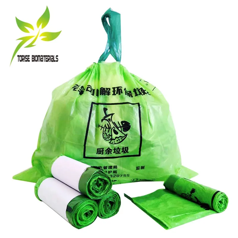 en13432 certified 35l  120 liters biological compostable cornstarch t-shirt handle heavy duty garbage bag 1 ton