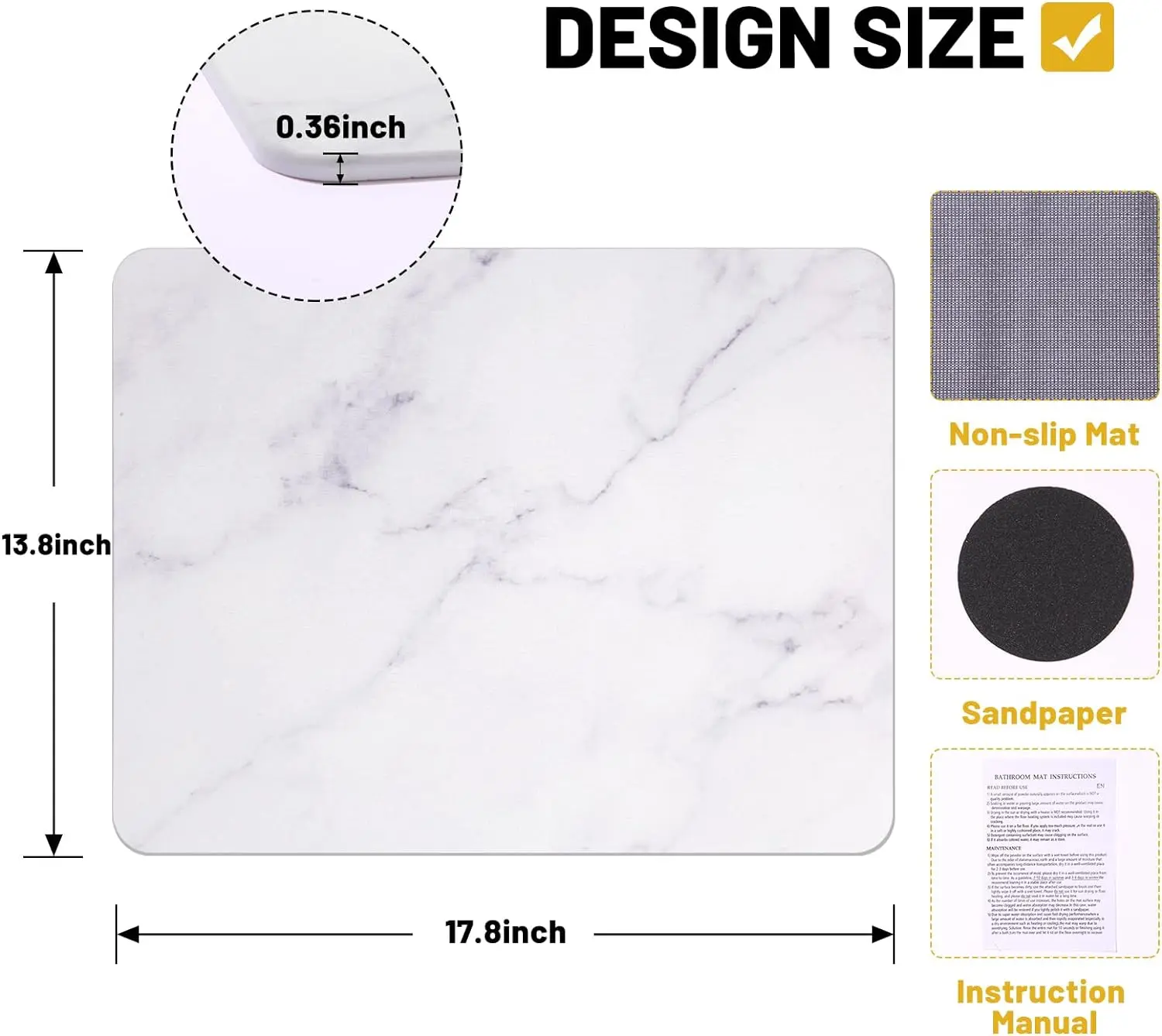 New Marble Hard Diatomite Quick Drying Kitchen Counter Mats Absorbent Mat Tray Stone Dish Drying Mats for Kitchen Counter