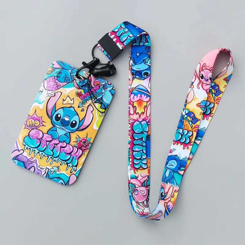 Stitch Cartoon Bus Card Holder Keychain Student Campus Card Holder Lanyard