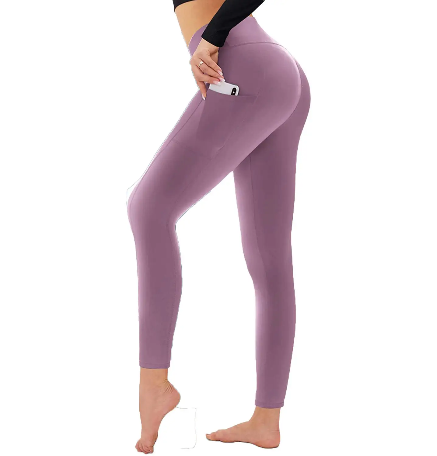 Wholesale Custom High Waisted Sports Workout Yoga Pants For Women Soft Polyester Gym Fitness Leggings With Pocket