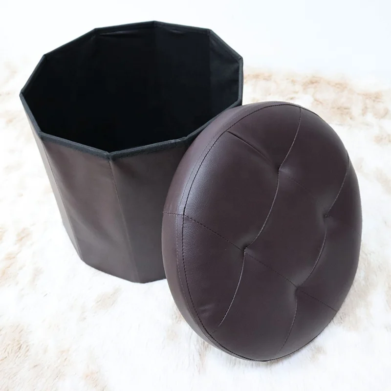 Factory hot sale leather round pouf storage design ottoman stool