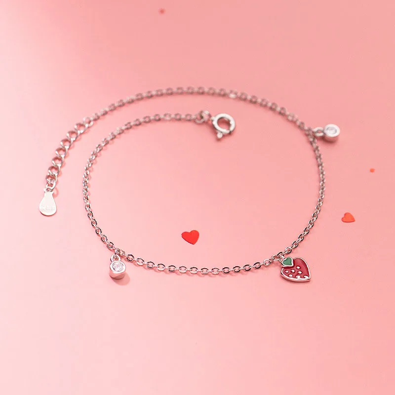  Bijoux Wholesale 925 Sterling Silver Coin Red Heart Zircon Wedding Anklets Women