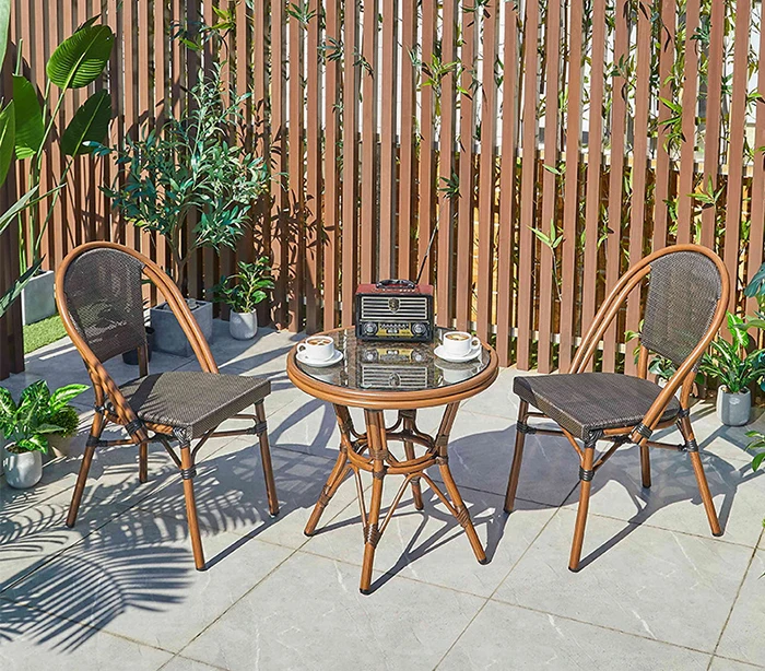 Outdoor Aluminum Teslin Furniture  Patio Bistro Dining Chairs Custom Garden Bamboo Look Balcony Coffee Table Chair