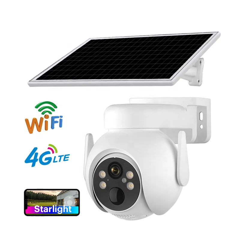 3MP WiFi 4G sim card lte super starlight outdoor solar panel camera 2K tuya full color cctv security 4g solar powered ptz camera