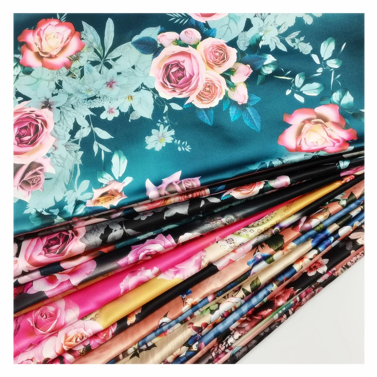 Print Polyester Spandex Satin Fabric Woven Customized Floral Digital Satin Tela Printed Fabric For Dress