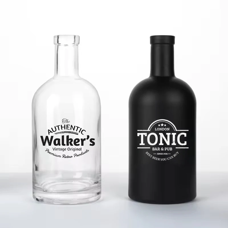 Empty Flint 200ml 375ml 500ml 750ml 1000ml  Liquor alcohol whiskey glass bottle with Cork Lids Packaging