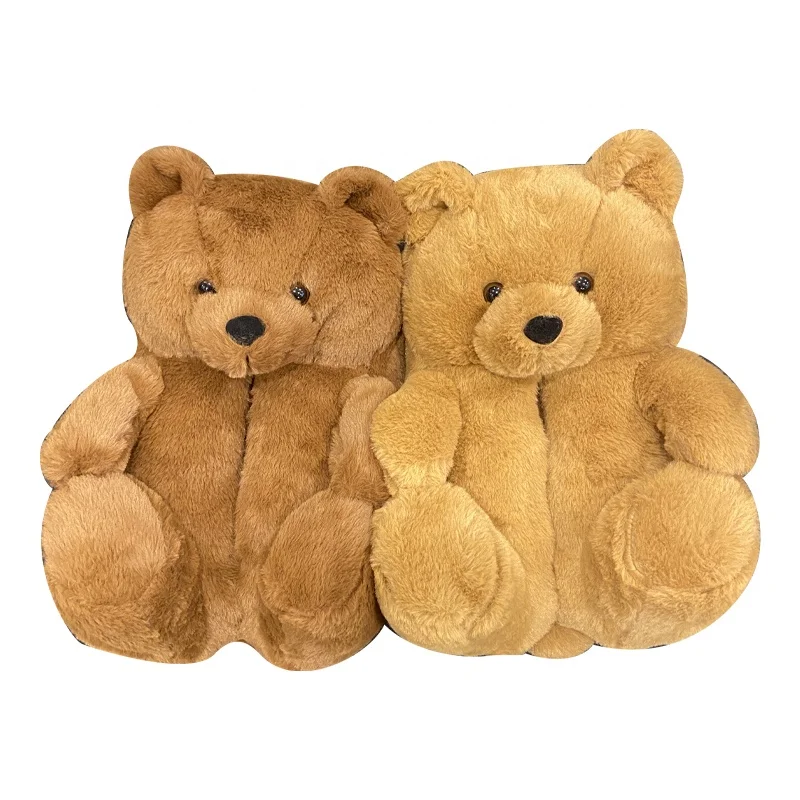 
2021 in stock same day delivery high quality ladies non-slip teddy bear plush slippers wholesale indoor outdoor 