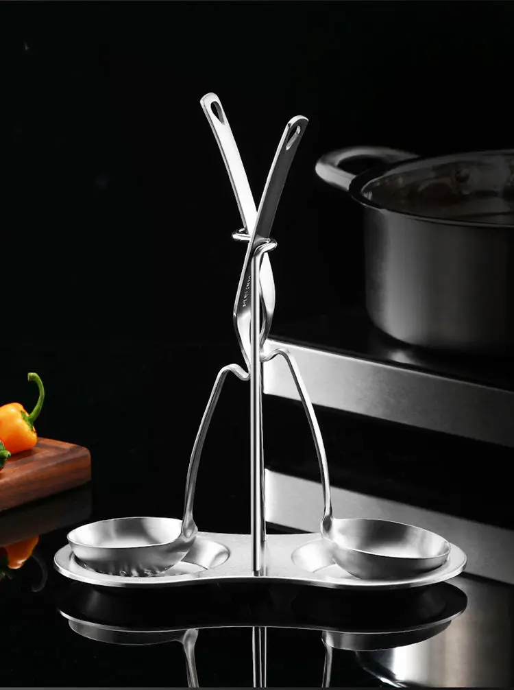 Двойная подставка для кухонной утвари из нержавеющей стали крышки кастрюли ложки