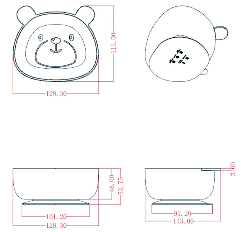Pattern customization eco friendly solid color silicone bowl Food Grade Suction Silicone safety bear baby bowl